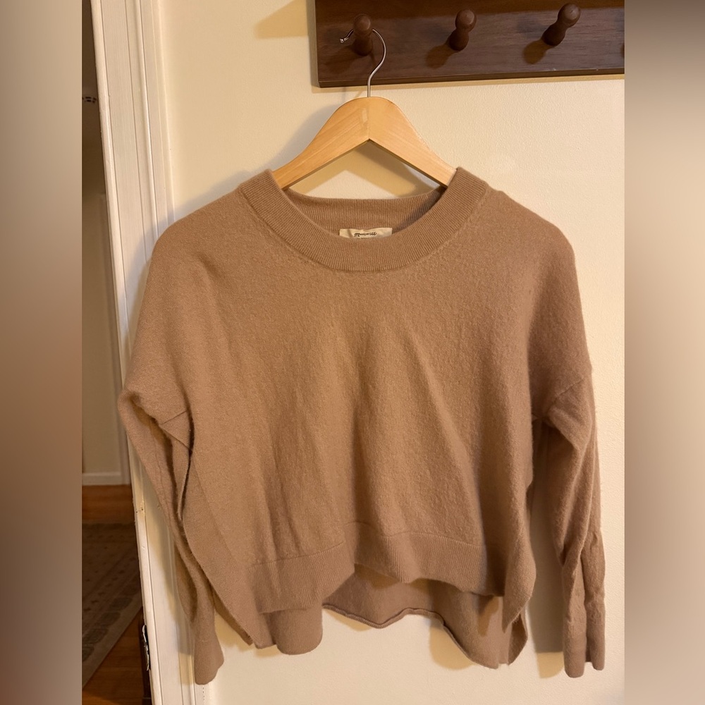 Madewell Neutral Taupe Cropped Crewneck Sweater